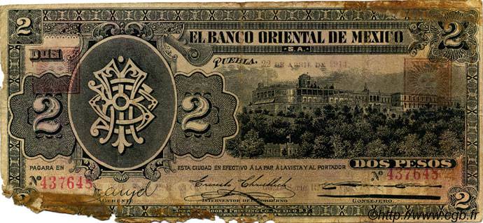 2 Pesos MEXICO Puebla 1914 PS.0389b P