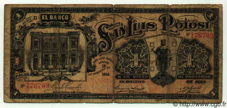 1 Peso MEXICO San Luis Potosi 1914 PS.0406 B