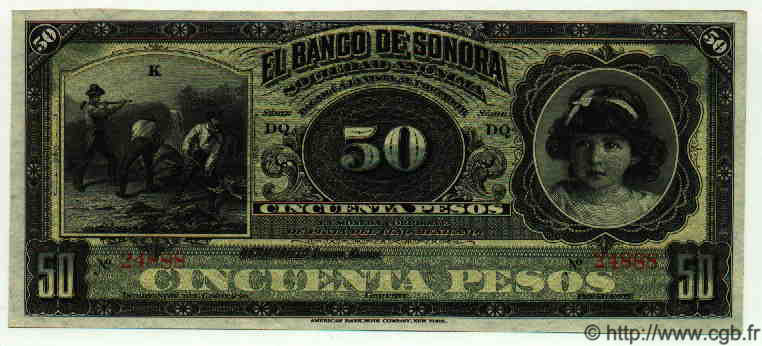 50 Pesos MEXICO  1915 PS.0422d AU
