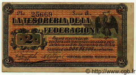2 Pesos MEXICO Guaymas 1914 PS.1061 MBC