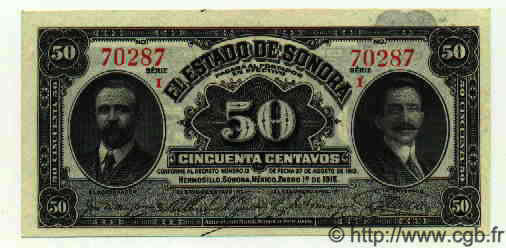 50 Centavos MEXICO Hermosillo 1915 PS.1070 SC+