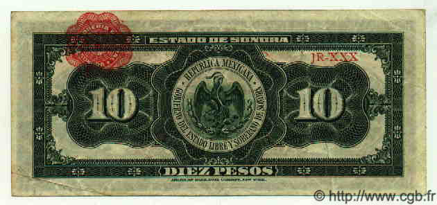 10 Pesos MEXIQUE Hermosillo 1915 PS.1073 TTB