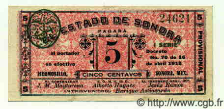 5 Centavos MEXICO Hermosillo 1915 PS.1077a VZ