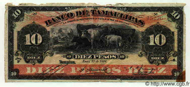 10 Pesos MEXICO  1914 PS.0430b P