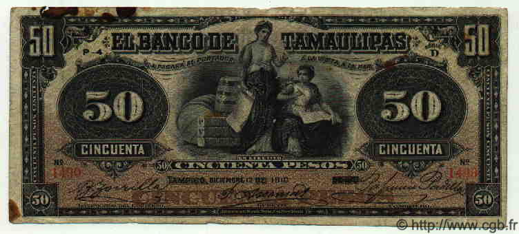 50 Pesos MEXICO  1910 PS.0432b fS