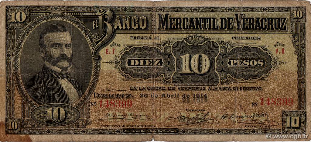 10 Pesos MEXICO Veracruz 1914 PS.0439c VG