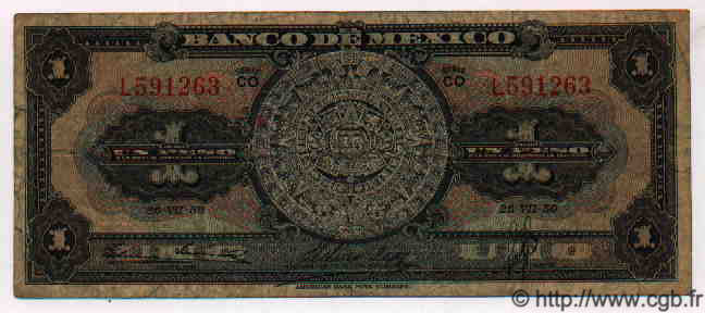 1 Peso MEXICO  1950 P.711b fS