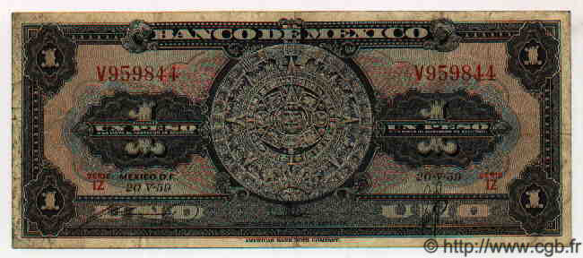 1 Peso MEXICO  1959 P.712f BC+