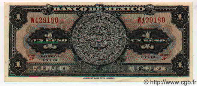 1 Peso MEXICO  1961 P.712g AU