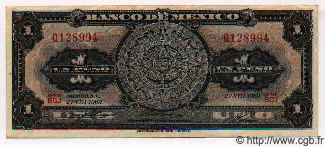 1 Peso MEXICO  1969 P.712k MBC+