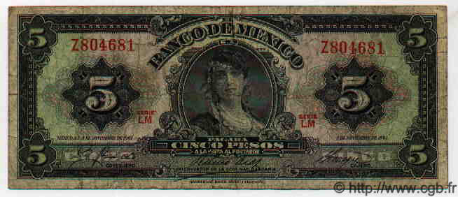 5 Pesos MEXICO  1961 P.714Ag VG