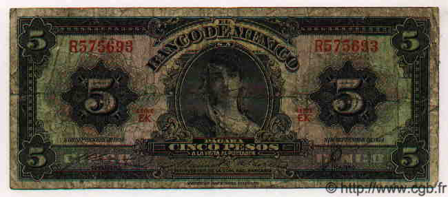 5 Pesos MEXICO  1954 P.714c SGE