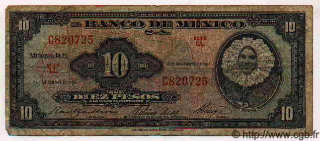 10 Pesos MEXICO  1961 P.716i fS