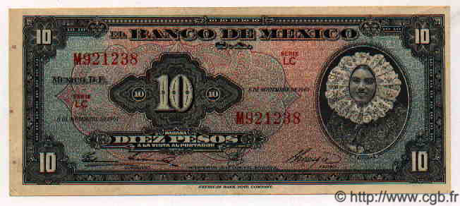 10 Pesos MEXICO  1961 P.716i XF