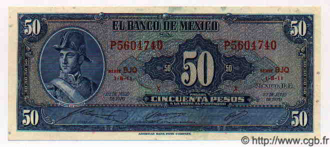 50 Pesos MEXICO  1970 P.718As q.FDC