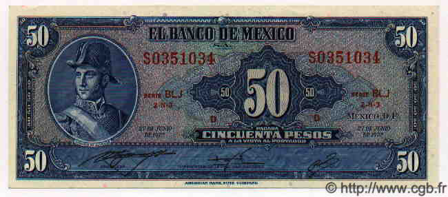 50 Pesos MEXICO  1972 P.718At FDC