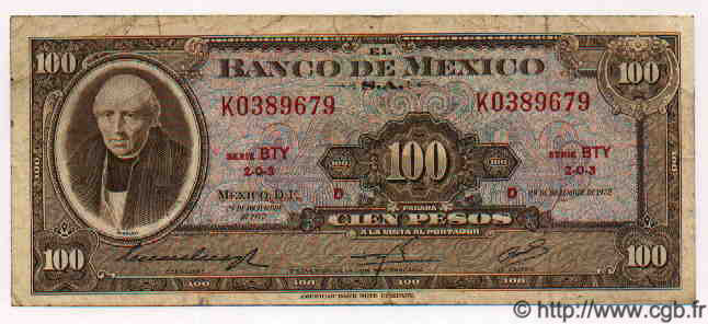 100 Pesos MEXICO  1972 P.719Bh BC