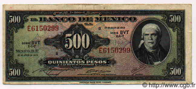 500 Pesos MEXICO  1973 P.720Bq SS