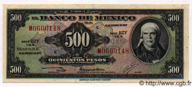 500 Pesos MEXICO  1977 P.051s AU