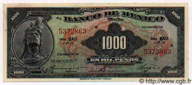 1000 Pesos MEXICO  1965 P.721Bn q.FDC