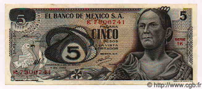 5 Pesos MEXICO  1969 P.723a XF+