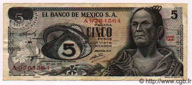 5 Pesos MEXICO  1971 P.723b BB
