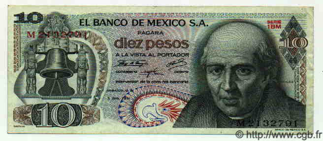 10 Pesos MEXICO  1971 P.724d VF