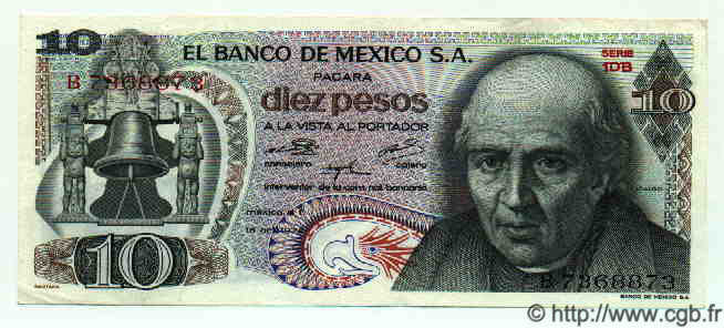 10 Pesos MEXICO  1974 P.724g EBC+