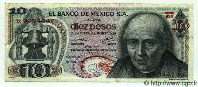 10 Pesos MEXICO  1975 P.724h VF