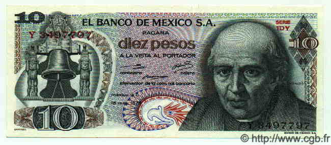 10 Pesos MEXICO  1975 P.724h UNC