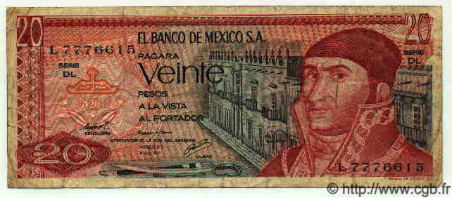 20 Pesos MEXICO  1977 P.725d F+