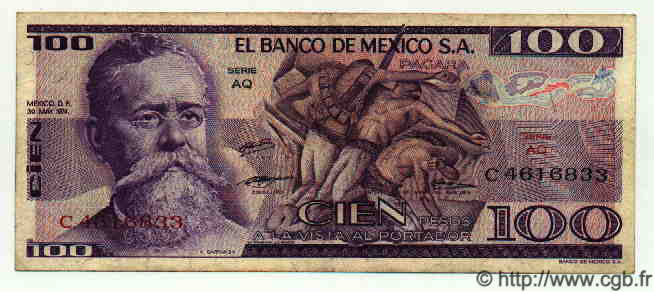 100 Pesos MEXICO  1974 P.727 MBC