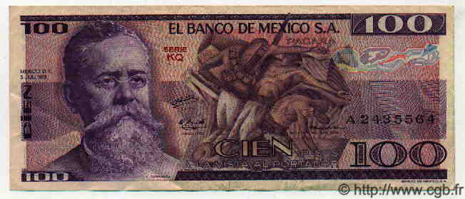 100 Pesos MEXICO  1978 P.727Aa BB to SPL