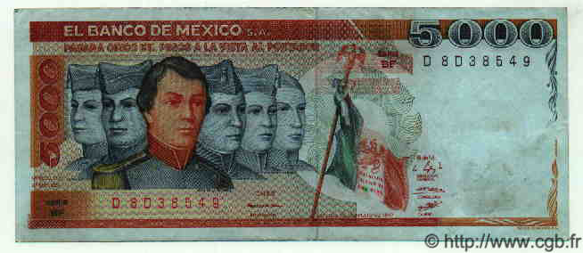 5000 Pesos MEXICO  1981 P.735a MBC+