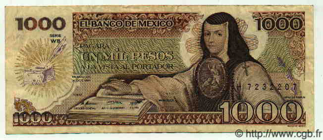 1000 Pesos MEXICO  1984 P.739b MBC