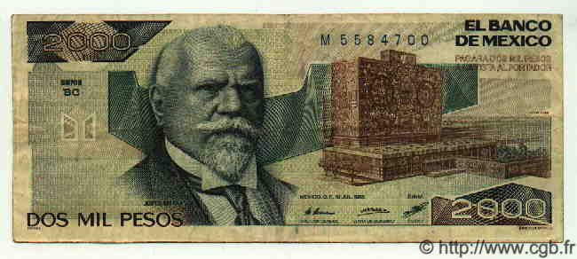 2000 Pesos MEXICO  1985 P.744a BB