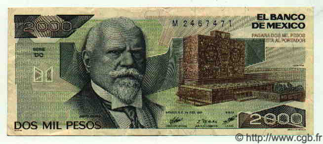 2000 Pesos MEXIQUE  1987 P.744a TTB+