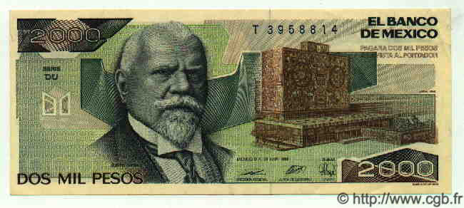 2000 Pesos MEXICO  1989 P.086c AU