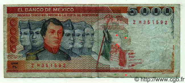 5000 Pesos MEXICO  1985 P.745 BC