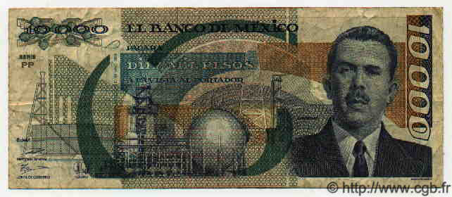 10000 Pesos MEXICO  1989 P.748c BC+