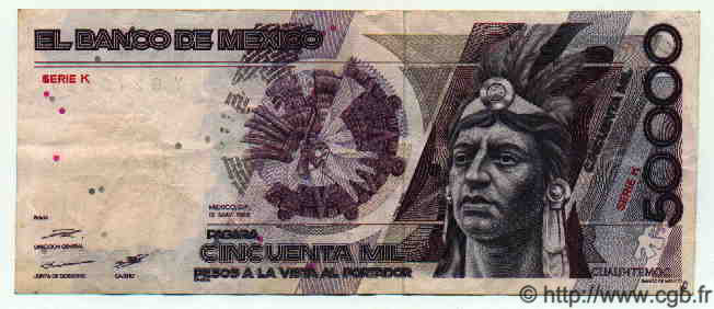 50000 Pesos MEXICO  1986 P.751a MBC