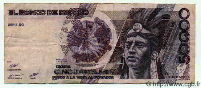 50000 Pesos MEXICO  1988 P.751b MBC