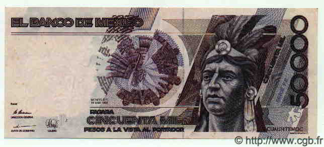 50000 Pesos MEXICO  1989 P.751b SPL