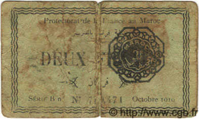 2 Francs Faux MOROCCO  1919 P.07a VG