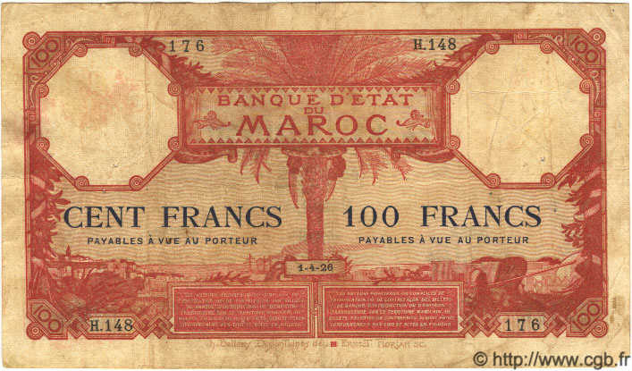 100 Francs MAROKKO  1926 P.14 SGE