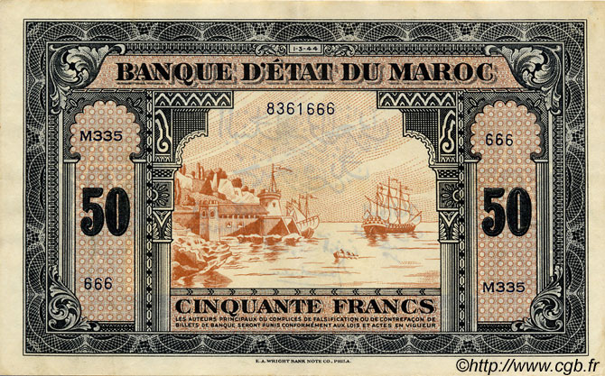 50 Francs MAROKKO  1944 P.26b SS