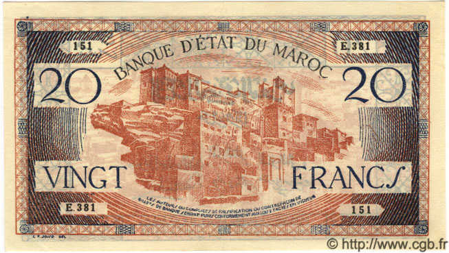 20 Francs MARUECOS  1943 P.39 EBC