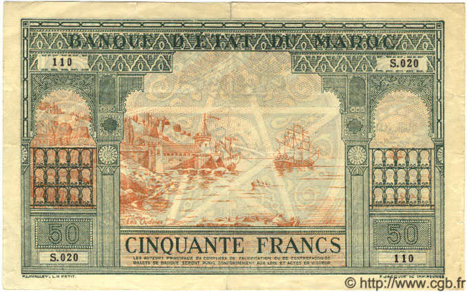 50 Francs MAROKKO  1943 P.40 S