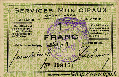 1 Franc MOROCCO Casablanca 1919 MS.N13 VF-