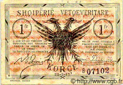 1 Franc ALBANIE  1917 PS.144a B+ à TB